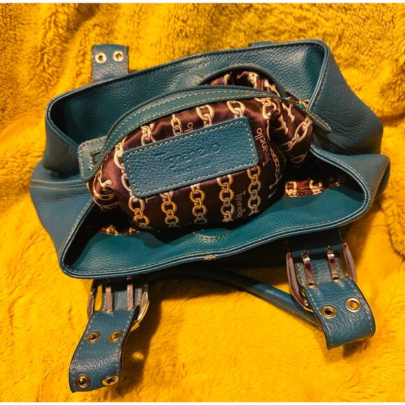 Tignanello Handbag Purse Steel Blue Pebbled Leather Double Handles Small Bag - Picture 6 of 11